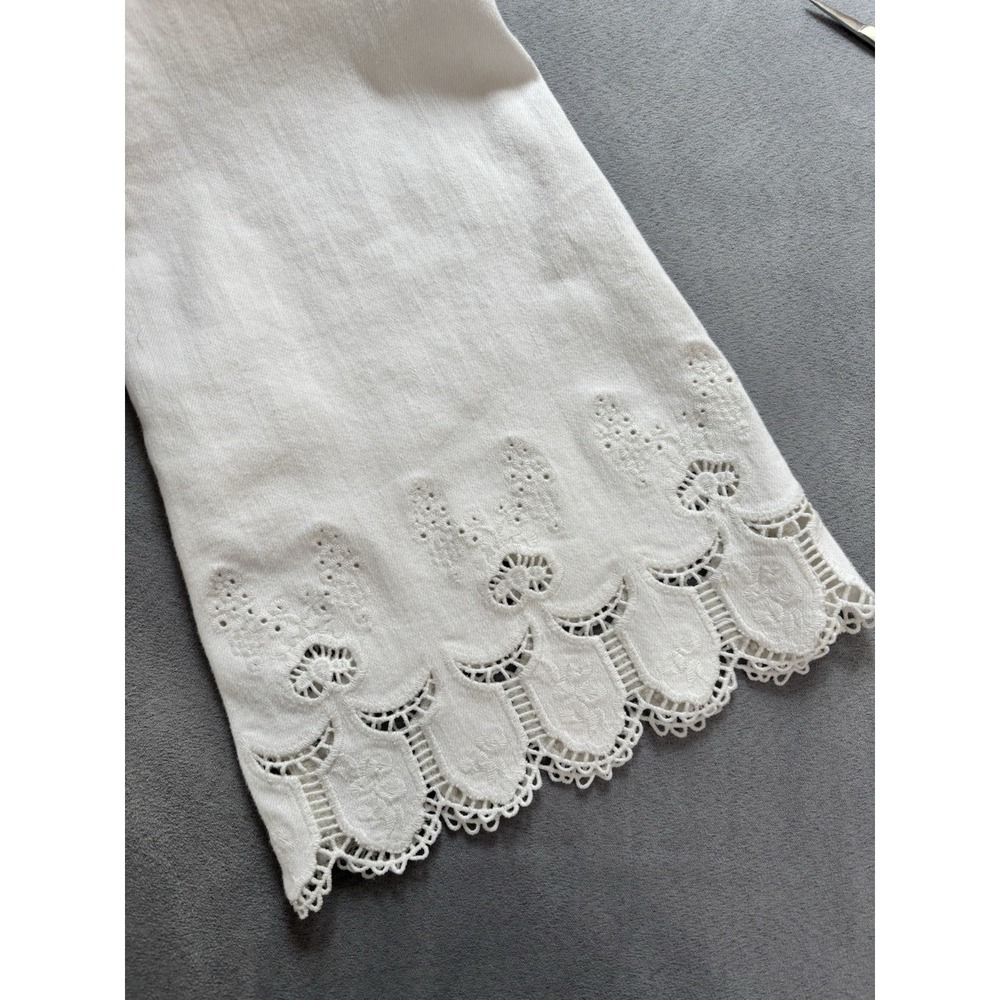 Anthropologie Pilcro Eyelet Lace Embroidered Hem High Rise Crop Flare Jeans Sz31 - Picture 2 of 11